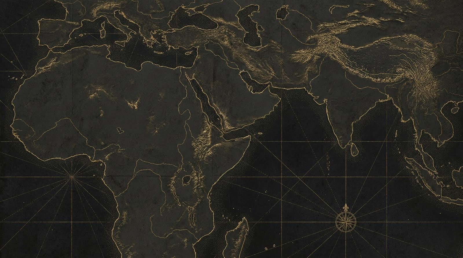 Engraved map of the sourcing regions, from Morocco and France to Kashmir and Madagascar