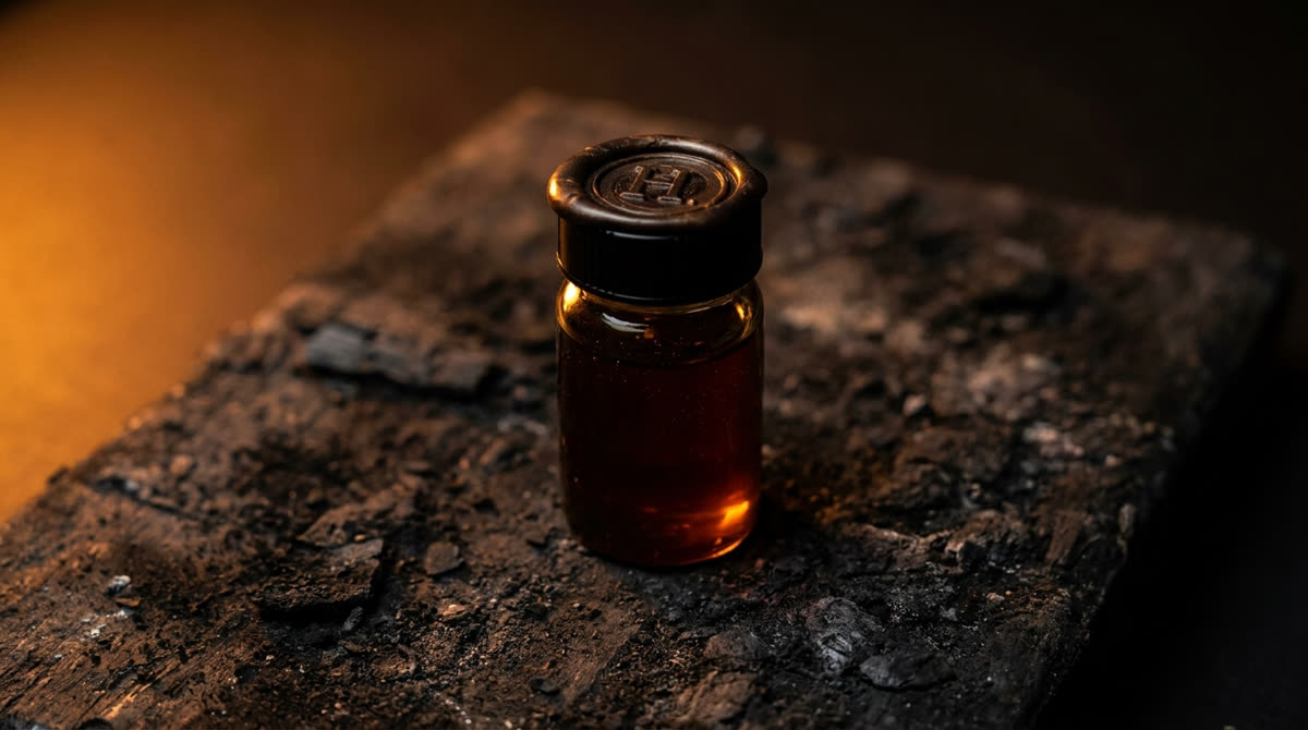 Dark amber Sidr honey in a wax-sealed vial